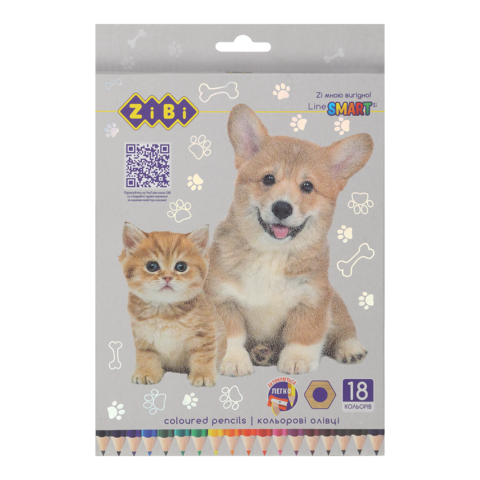 Олівці кольорові, 18кол., СОБАКИ ТА КОТИ, шестигранний, SMART Line — Photo 1