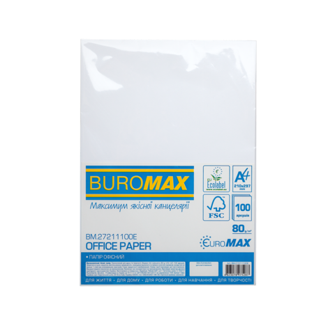 Папір офісний, EUROMAX, А4, 80г/м2, 100арк. — Photo 1