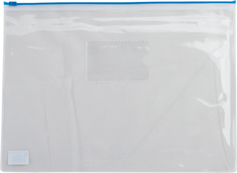 Папка - конверт, на блискавці zip-lock, А4, глянцевий прозорий пластик, синя блискавка — Photo 1