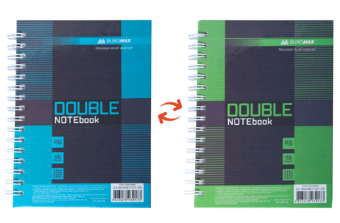 Книга записна DOUBLE, А6, 96 арк., клітинка, тверда ламінована обкладинка, зелена/блакитна — Photo 1