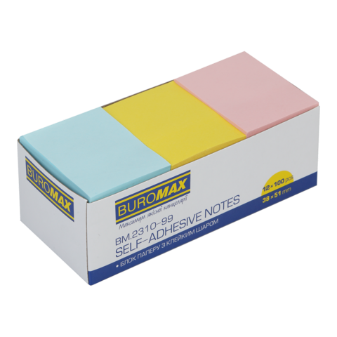 Блок паперу для нотаток PASTEL, 38х51 мм, 3 кол. по 100 арк. — Photo 1