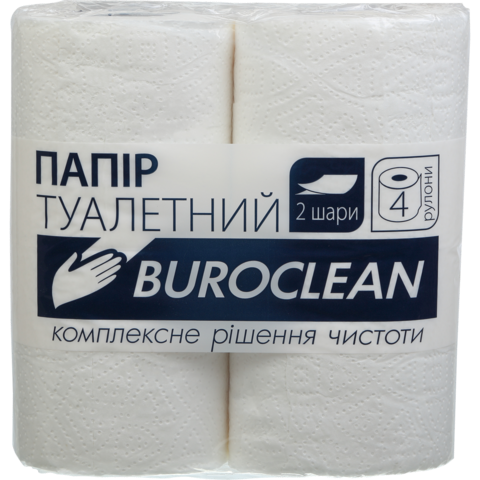 Папір туалетний целюлозний "Buroclean", 4 рулони, біла — Photo 1