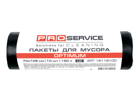 Пакети для смiття, п/е, 70*105, 20 мкм, чорні, LD 120л/10шт. OPTIMUM (25шт/ящ) PRO SERVICE — Photo 1
