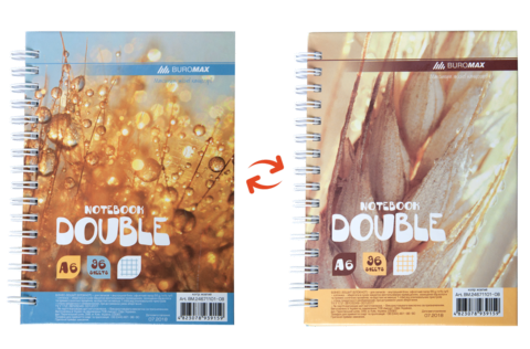 Книга записна DOUBLE, А6, 96 арк., клітинка, тверда ламінована обкладинка, жовта/золотиста — Photo 1