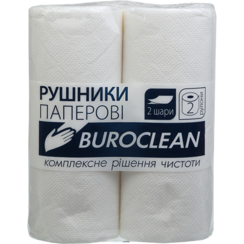 Рушники целюлозні, 2 рул., на гільзі, 2-х шар., білий BUROCLEAN — Photo 1