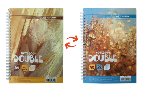 Книга записна DOUBLE, А5, 96 арк., клітинка, тверда ламінована обкладинка, жовта/золотиста — Photo 1