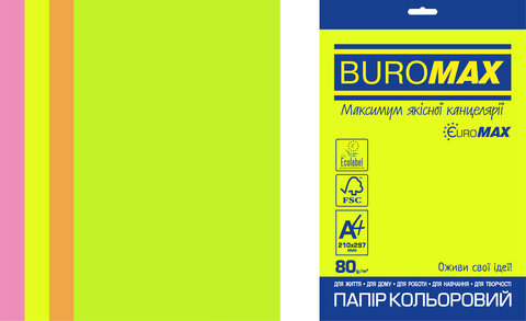 Набір кольорового паперу NEON, EUROMAX, 4 кол., 20 арк., А4, 80 г/м² — Photo 1
