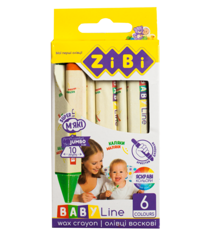 Олівці воскові JUMBO, 6 кольорів, тригранні, BABY Line — Photo 1