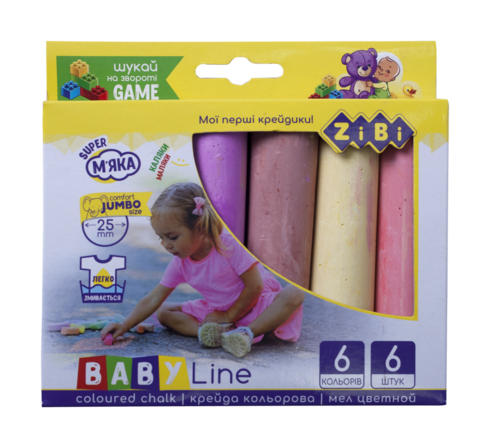 Крейда кольорова JUMBO, 6 шт, BABY Line — Photo 1