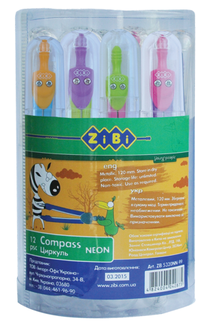 Циркуль NEON MIX в твердому футлярі типу "градусник", в тубі по 12 шт., KIDS Line — Photo 1