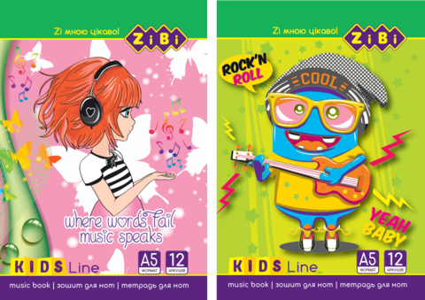 Зошит для нот, А5, 12 аркушів, на скобі, вертикальний, KIDS Line — Photo 1