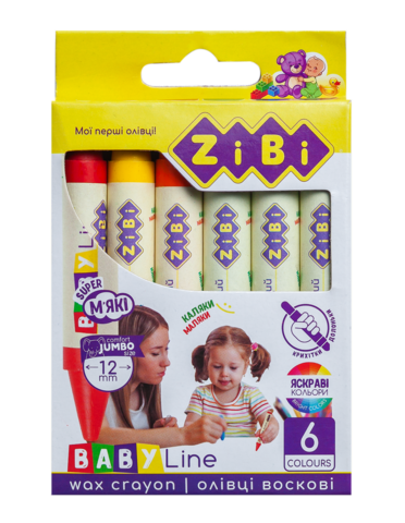 Олівці воскові SUPER JUMBO, 6 кольорів, круглий корпус, BABY Line — Photo 1