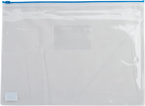 Папка - конверт, на блискавці zip-lock, А5, глянцевий прозорий пластик, синя блискавка — Photo 1