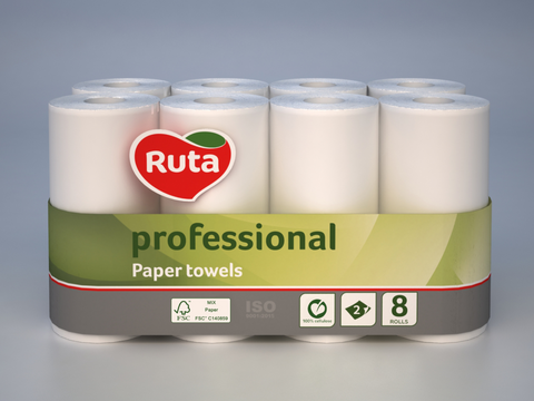 Рушники паперові "RUTA" Professional, 8 рул., на гільзі, 2 шар., білі — Photo 1