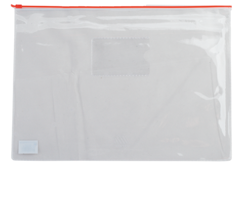 Папка - конверт, на блискавці zip-lock, А5, глянцевий прозорий пластик, червона блискавка — Photo 1