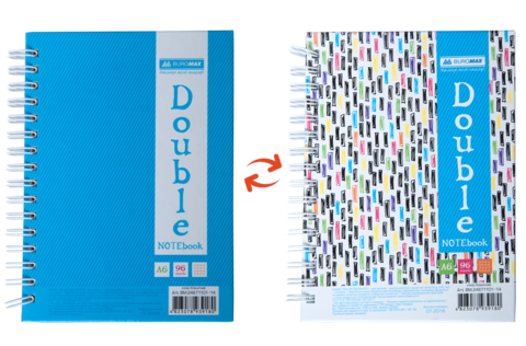 Книга записна DOUBLE, А6, 96 арк., клітинка, тверда ламінована обкладинка, блакитна/райдужна — Photo 1