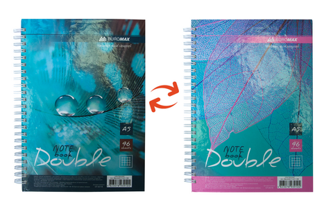 Книга записна DOUBLE, А6, 96 арк., клітинка, тверда ламінована обкладинка, бірюзова/блакитна — Photo 1