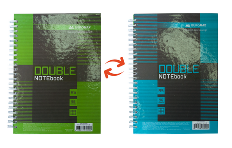 Книга записна DOUBLE, А5, 96 арк., клітинка, тверда ламінована обкладинка, зелена/блакитна — Photo 1