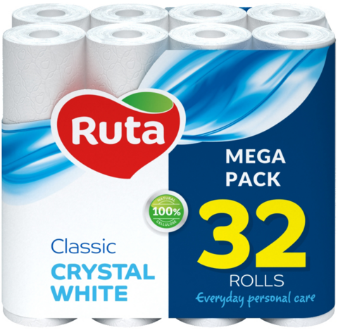 Папір туал. "Classic" 32 рул., На гільзі, 2-х сл., Білий RUTA — Photo 1