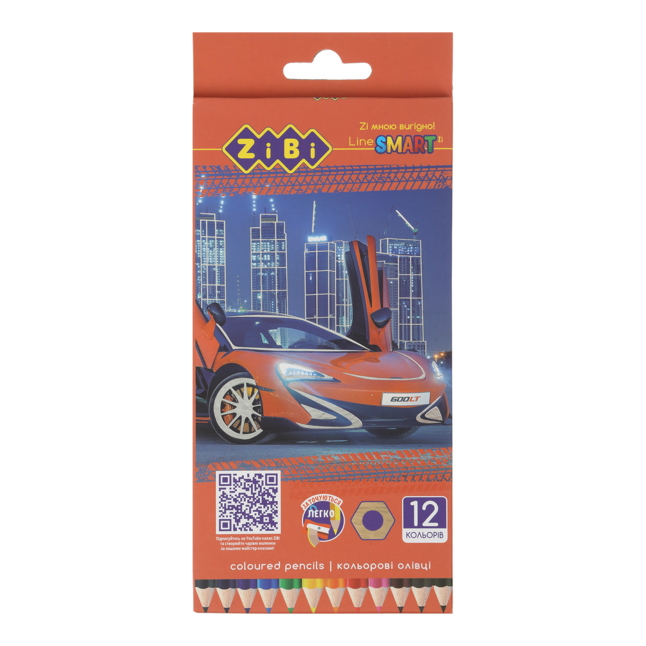 Олівці кольорові, 12кол., МАШИНКА, шестигранний, SMART Line