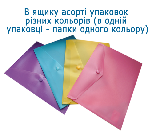 Папка-конверт, на кнопці, А5, глянцевий напівпроз.пластик, асорті