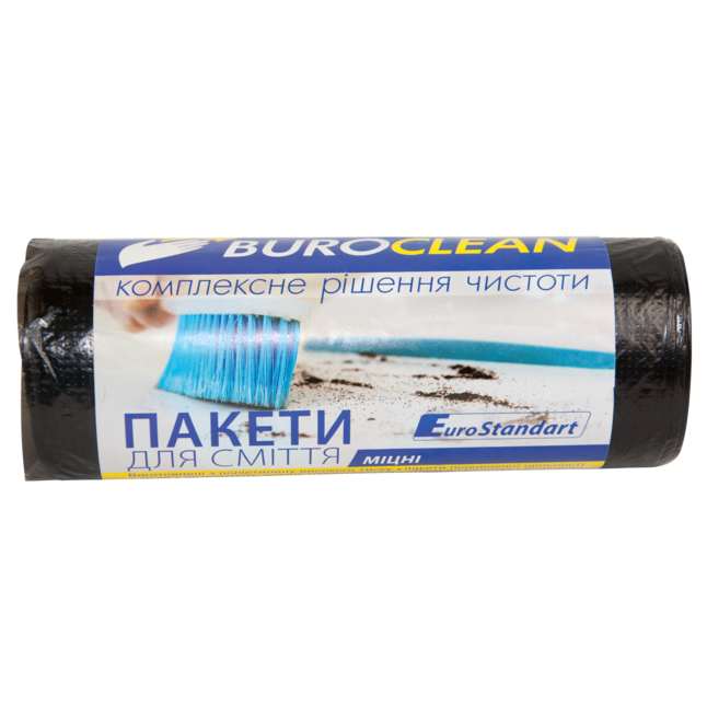 Пакети для сміття 60л/20шт,600х800мм, міцні, чорні,18мкм, ПВТ (LDPE) BuroClean EuroStandart