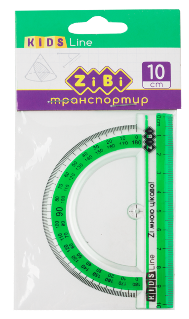 Транспортир 100мм, з салатовою смужкою, блістер, KIDS Line