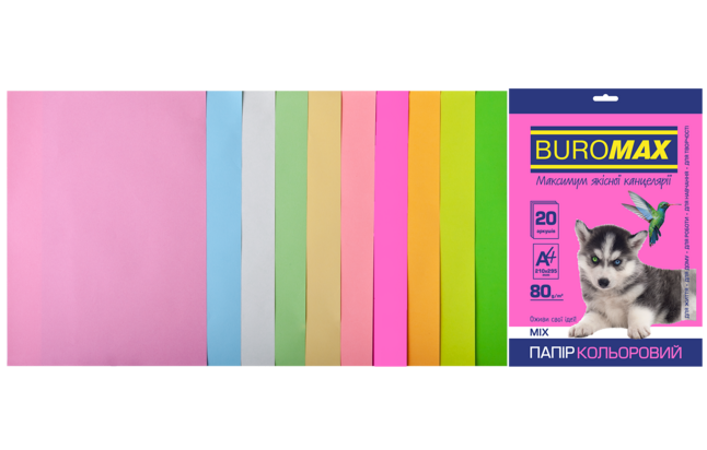 Набір кольорового паперу PASTEL+NEON, 10 кол., 20 арк., А4, 80 г/м²