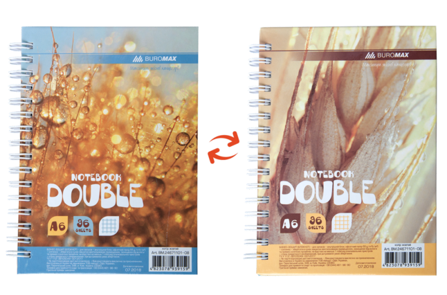 Книга записна DOUBLE, А6, 96 арк., клітинка, тверда ламінована обкладинка, жовта/золотиста