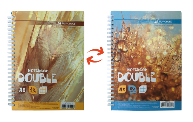 Книга записна DOUBLE, А5, 96 арк., клітинка, тверда ламінована обкладинка, жовта/золотиста