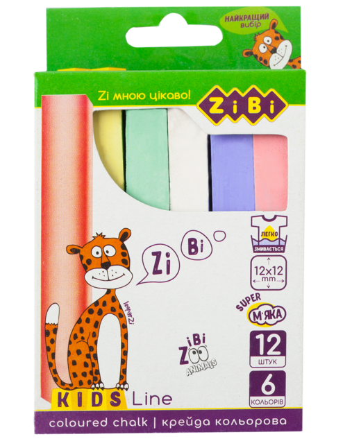 Крейда кольорова квадратна, 12 шт., картонна коробка, KIDS Line
