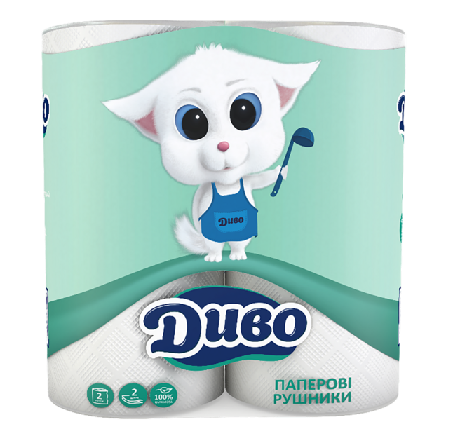Рушники целюлозні «Диво», по 2 рул., на гільзі, 2-х шар., білий