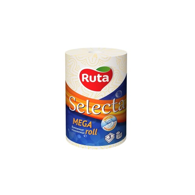 Рушники целюлозні "Selecta Mega roll", 1 рул., На гільзі, 3-х сл., Білий RUTA