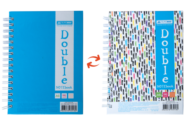 Книга записна DOUBLE, А6, 96 арк., клітинка, тверда ламінована обкладинка, блакитна/райдужна