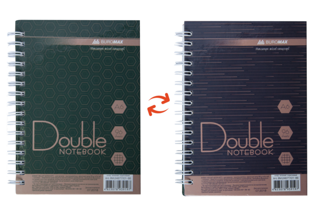 Книга записна DOUBLE, А6, 96 арк., клітинка, тверда ламінована обкладинка, зелена/коричнева