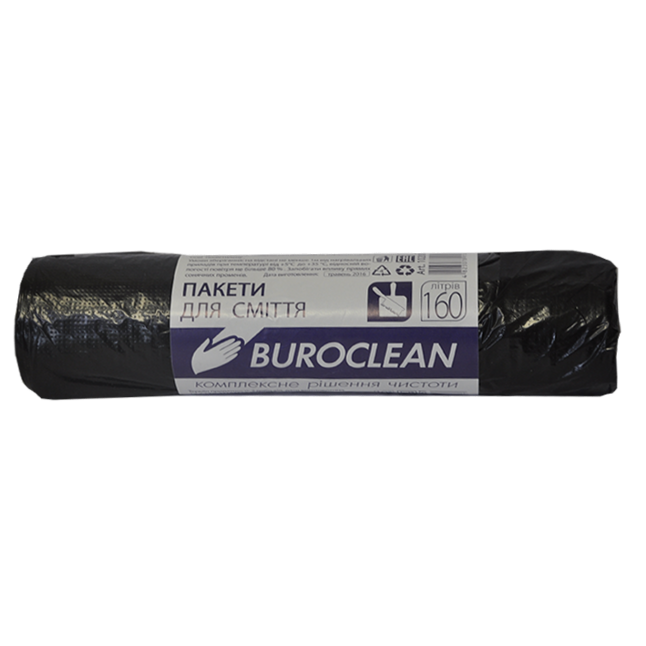 Пакети для сміття 160л/10шт,900х1050мм, чорні,22мкм, ПВТ (LDPE), BuroClean ECO
