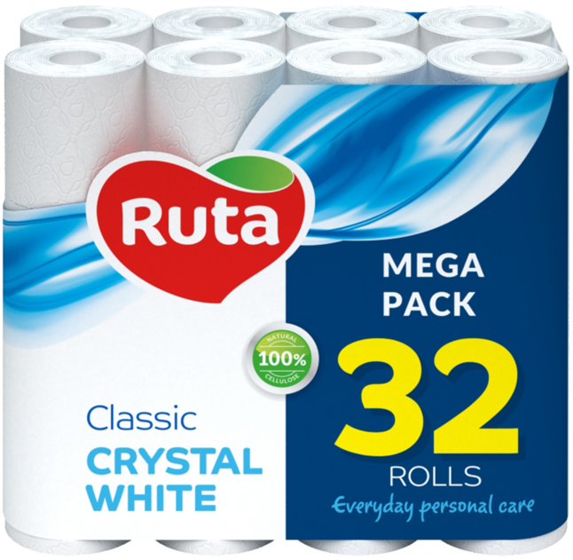 Папір туал. "Classic" 32 рул., На гільзі, 2-х сл., Білий RUTA