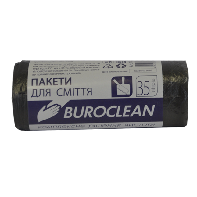 Пакети для сміття 35л/30шт, чорні, 7мкм, HDPE, BuroClean ECO